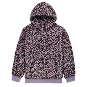 UGG Purple‎ Leopard Furry Hoodie Sweatshirt Sweater- XS